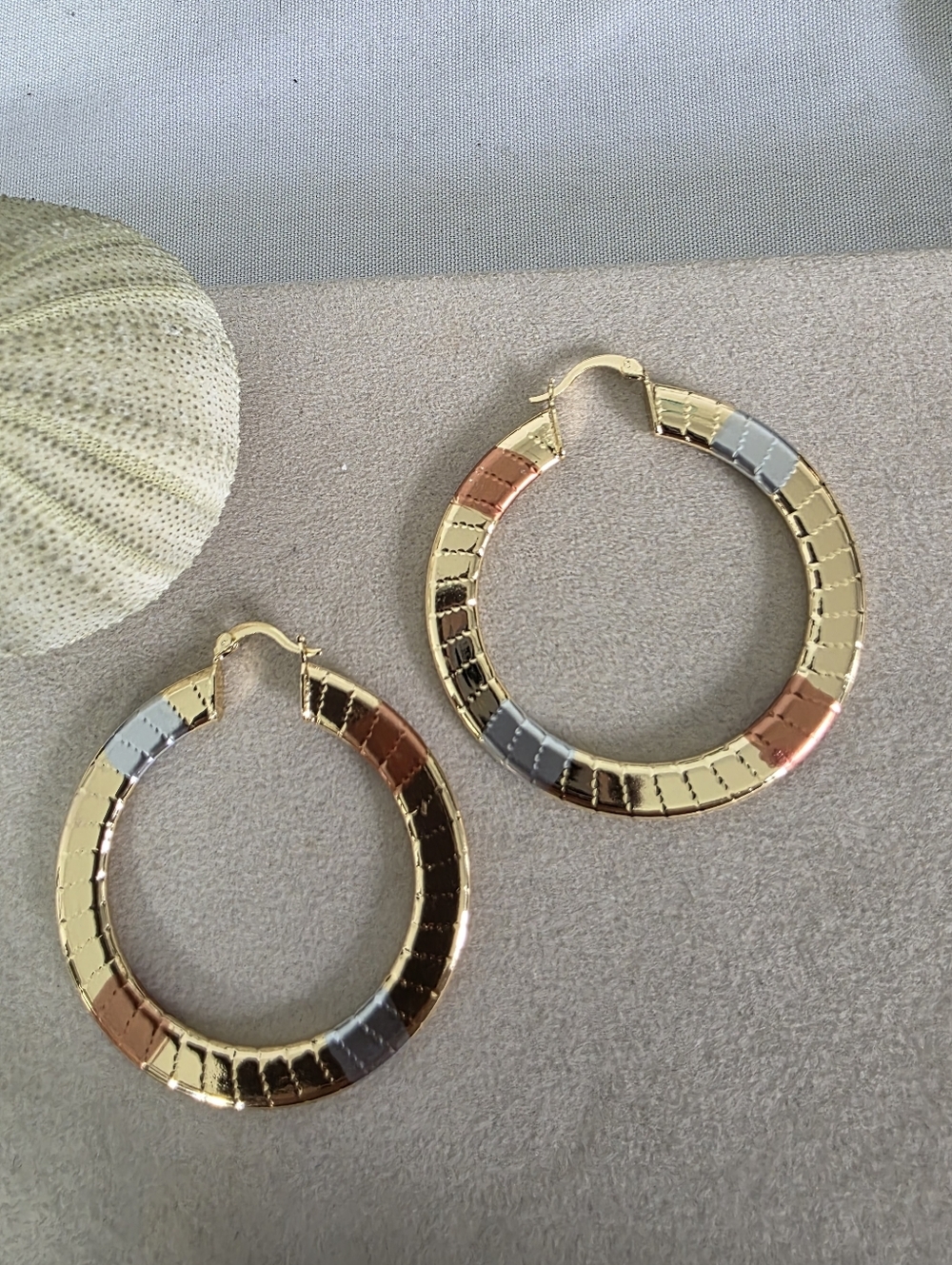 2" Gold Filled Tricolor Flat Hoop Earrings